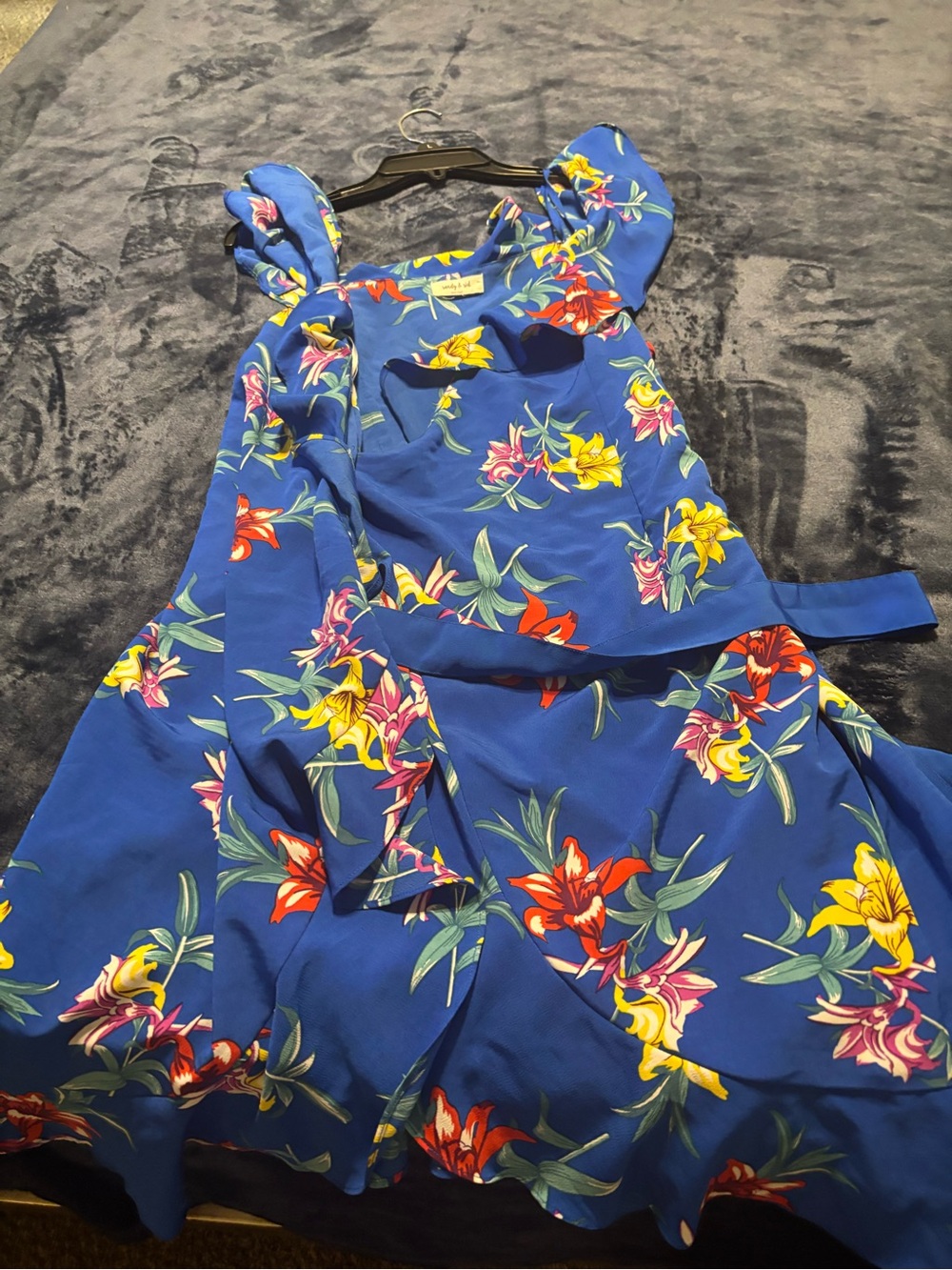 Sandy & Sid Size S Ruffle Wrap Midi Dress in Bright Blue